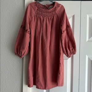 Bonheur Du Jour Girls 6Y Pink Corduroy Embroidered Smocked Peasant Dress